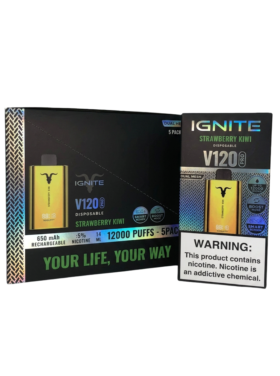 Ignite V120 Pro Gold — pod descartável 12.000 puffs acabamento dourado
