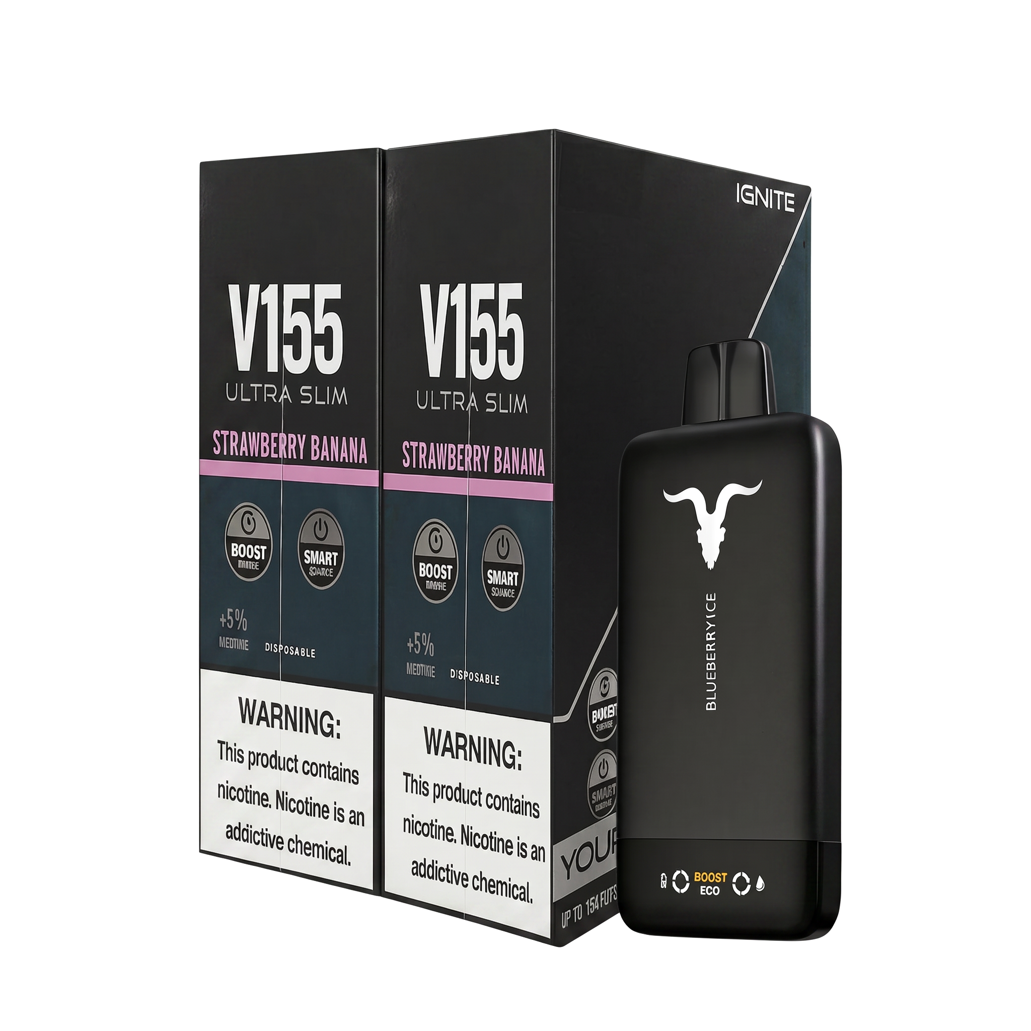 Ignite V155 Ultra Slim Matte Black — pod descartável 15.500 puffs